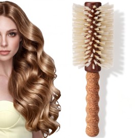 Hair Round Brush Long Barrel Boar Bristle Brush for Women Men, Nylon Round Hairbrush for Blow Drying 70 mm with Cork Handle for Medium to Long Styles (9.25 Inches)