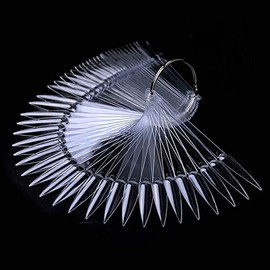 Aliotech 2 juegos de 100 puntas en forma de abanico de plástico para uñas de arte de exhibición con soporte de anillo dividido de metal (transparente)