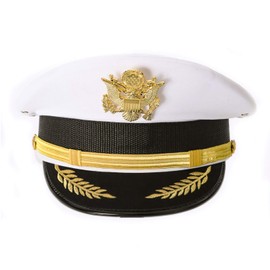 Ferrecci White Captain Hat for Men Cadet Sailor Hat Women Yacht Captain Hat (Large)