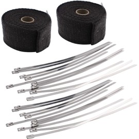 2 * 5M 2 ROLL Manifold Exhaust Header Pipe Black Fiberglass Heat Wrap Tape +20 Ties stainless steel zip ties