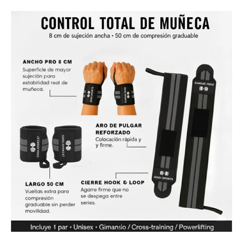 Codera Rehabilitación Gogi Sport Elástica Gris Negro Para Crossfit Gym