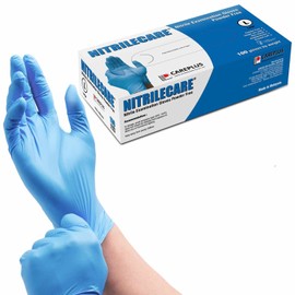 Care Plus Careglove Nitrile Disposable Medical Examination Gloves 0.07 Mil, Latex & Powder Free, Large, Blue, (100 Pack),8FZ0002U