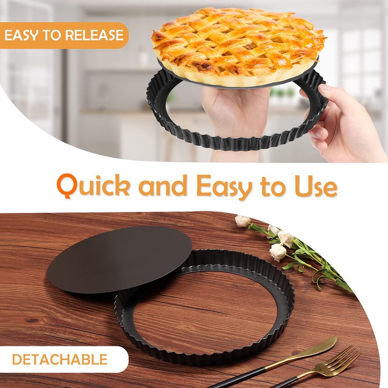 Quiche Pan,24cm/9.5in Flan Tins with Loose Base,Flan Case Tin Removable