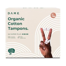 DAME – Toxin-Free Tampons (Super Plus - 56) | 100% Organic Cotton & Natural Period Protection | Plastic-Free, Hypoallergenic, Biodegradable | High Absorbency, Non-Applicator Tampons for Heavy Flow