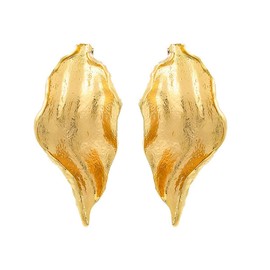 14K Gold Plated Flower Earrings for Women,Statement Ginkgo Leaf Earrings,Dainty Trendy Big Floral Earrings,Elegant Geometric Irregular Hawaiian Unique Plant Earrings Fashion Jewelry (leaf gold)