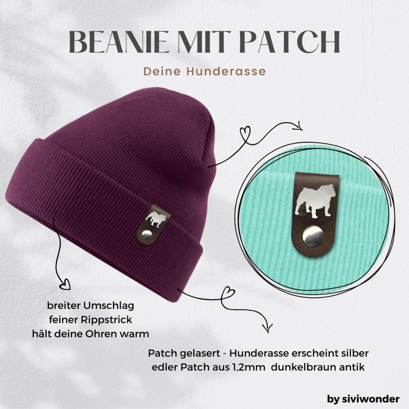 siviwonder English Bulldog Hat Patch Leather Walking Beanie Knitted Hat