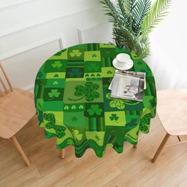 DaLizA St.Patrick's Day Round Tablecloth 60 Inch Green Shamrock Table Cover Washable Polyester for Dining Table, Buffet Parties and Camping