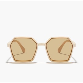 iKANOO Oversized Square Sunglasses for Women Hexagon Inspired Designer Style Shades (Beige Frame Tea Lens)