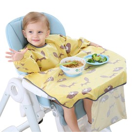 MINGYI TECH Baby Food Apron, Waterproof, Baby Baby Long Sleeve Bib Set with Table Cloth, yellow