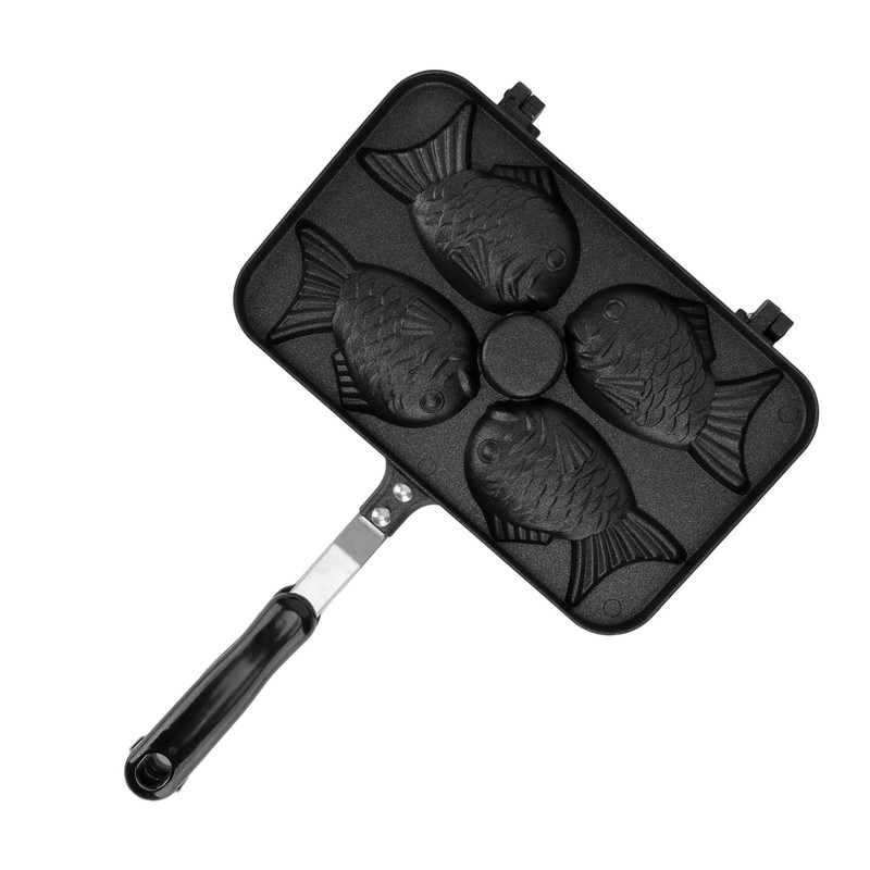 Taiyaki Frypan 4 Grids Non Stick Double Sided with Black