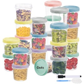 Yomarket 24pcs 16 oz Plastic Deli Containers with Screw Lids, Small Freezer Container Reusable 2 Cup Food Storage Container with Pen & Brush for Snack Salad Fruit, Microwave & Dishwasher Safe BPA Free