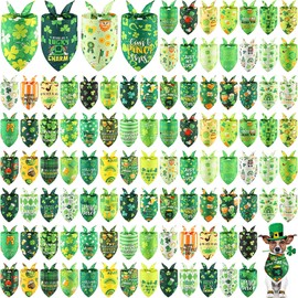 Kacctyen 100 Pcs St. Patrick's Day Dog Pet Bandanas Bulk Dog Scarf Puppy Bibs Seasonal Pet Accessaries Adjustable Dog Cat Outfit Cute Washable Triangle Kerchief for Small to Medium Pet