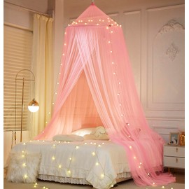 ZIQINPSQ Bed Canopy for Girls,Canopy For Bed,Princess Mosquito Net Play Tent For Kids,Hanging Bed Net Cover For Girls Room Decor (Pink)