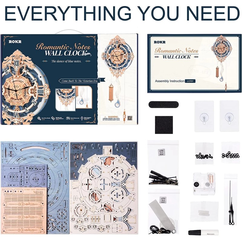 ROKR 3D Wooden Puzzles for Adults-DIY Wall Quartz Clock Kits