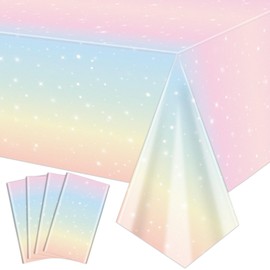 4 Pack Pastel Rainbow Tablecloths, 108x51'' Rectangle Pastel Rainbow Table Cover for Girls Rainbow Birthday Party Decorations Baby Shower Party Supplies