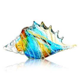 QFkris 10" Blown Glass Conch Shell Figurines Collectible Crystal Glass Art Seashell Sculpture Paperweight for Centerpiece Decoration