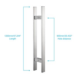 TOGU TG-6018 48 inches Solid Standoffs Heavy-Duty Commercial Grade-304 Stainless Steel Push Pull Door Handle/Barn Door Pull Handle/Glass Pulls, Full Brushed Stainless Steel Finish