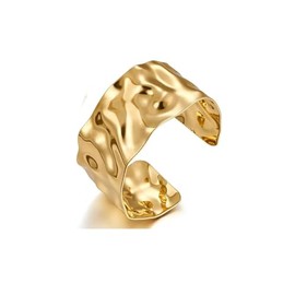 MOEEIJEW Chunky Gold Cuff Bracelets for Women Wide Bangle Chunky Hammered Bangle Statement Cuff Bracelets Punk Jewelry (Gold A)