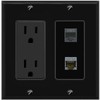 RiteAV 15A Power Outlet 1 Port CAT6A 1 PHONE Jack Decorative Wall Plate [Black]