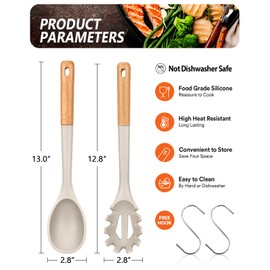 Silicone Pasta Fork And Cooking Spoon, Kitchen Heat Resistant Noodle Spoon Server, BPA Free Spaghetti Strainer,12.8 inch