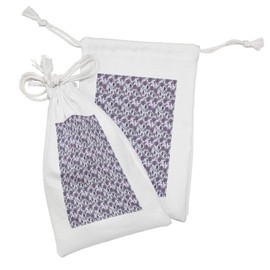 Ambesonne Flower Fabric Pouch Set of 2, Continuous and Funky Floral Pattern with Leaves in Violet Tones, Small Drawstring Bag for Toiletries Masks and Favors, 9" x 6", Pastel Purple and Multicolor