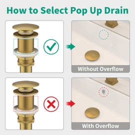 HEROBAI Bathroom Pop up Drain Without Overflow, Anti-Clogging Vessel Sink Drain Strainer, Pop Up Drain with Detachable Basket, Hair Catcher Bathroom Sink Drain Stopper(Brushed Gold, No Overflow)