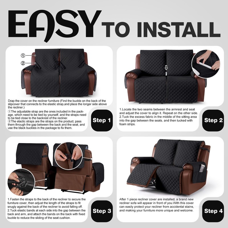 KinCam Waterproof Loveseat Recliner Cover, Non-Slip Reclining Couch Covers for