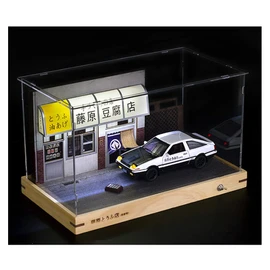 Leauktcnly 1/32 LED Takumi Background Acrylic Car Model Display Case with AE86 Diecast Car Model JDM Display Box