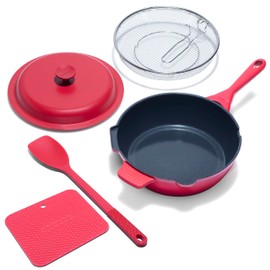 ZUKA 10 in 1 Ceramic Pan by Granitestone, Large 10 Inch Saute Pan with Lid Serves as Deep Frying Set with Steamer, Everyday Skillet, Non Toxic Ceramic Nonstick, Induction Oven & Dishwasher Safe