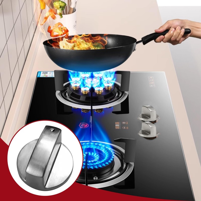 Azushwer 4 Pcs 6MM Silver Gas Hob Knobs, Universal Cooker