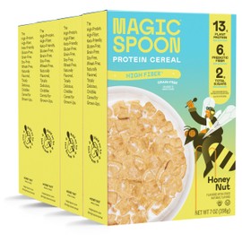 Magic Spoon High Fiber Cereal - Plant-Based High Protein Cereals - Low Sugar Snacks & Breakfast - Grain & Gluten Free Low Carb & Keto Friendly - Healthy Snacks for Kids & Adults - 4 Pack, Honey Nut