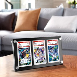 Black 35PT Graded Card Display Wall Mount with Screw - Acrylic 3 PSA Slab Holder - Baseball Card Frame -Collectibles Sports Card Stands for Showcase Display (3-Slot Wall Frame)