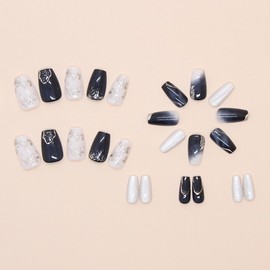 YXRXKJ Nail Tips, Medium, 24 Pieces, Nail Tips, Short, Popular, Japanese Style, Cute, Simple, Stylish, False Nails, Short, Spring & Summer, Bride Nails, Glossy, Coming of Age Ceremonies, Graduation