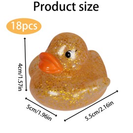 Duck Toys, 18 Pack Glitter Squeeze Ducks for Sensory Play, Stress Relief and Bath Time Fun, Assorted Colors Including Blue, Red, Purple, Gold, Green, Pink, Made of Durable Enamel Rubber
