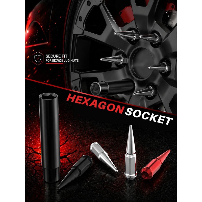 Sposuit Black Spiked Lug Nuts Key, Soild Socket with 19mm