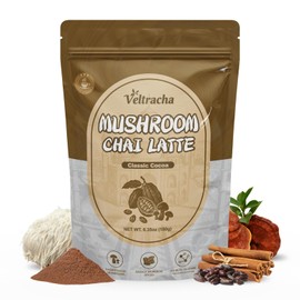 Veltracha Veltracha Mushroom Chai Tea, Instant Chai Tea Powder with 6 Adaptogenic Mushrooms, Spiced Chai Latte for Energy & Focus Support, 6.35 oz 20 Servings (Classic Cocoa)
