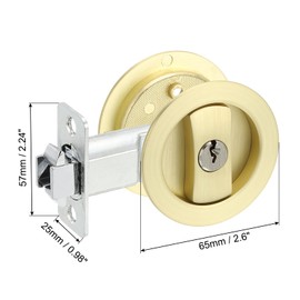 PATIKIL Round Recessed Door Lock with Keys, Pocket Door Lock Invisible Hardware Privacy Sliding Door Lock for Bathroom Bedroom Barn Door for 1-3/8" to 2" Thickness Door, Gold