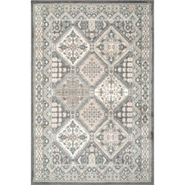 nuLOOM 3' x 5' Becca Traditional Tiled Area Rug, Charcoal, Faded Transitional Design, Stain Resistant, for Bedroom, Dining Room, Living Room, Hallway, Office, Kitchen, Entryway