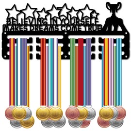 CREATCABIN Medal Holder, Medal Hanger, Sports Frame, Wall Shelf, Hook, Small Medal Hanger for Racing, Running, Football, Swimming, 29 x 13 cm, Believe in Yourself Marked Dreams Come True