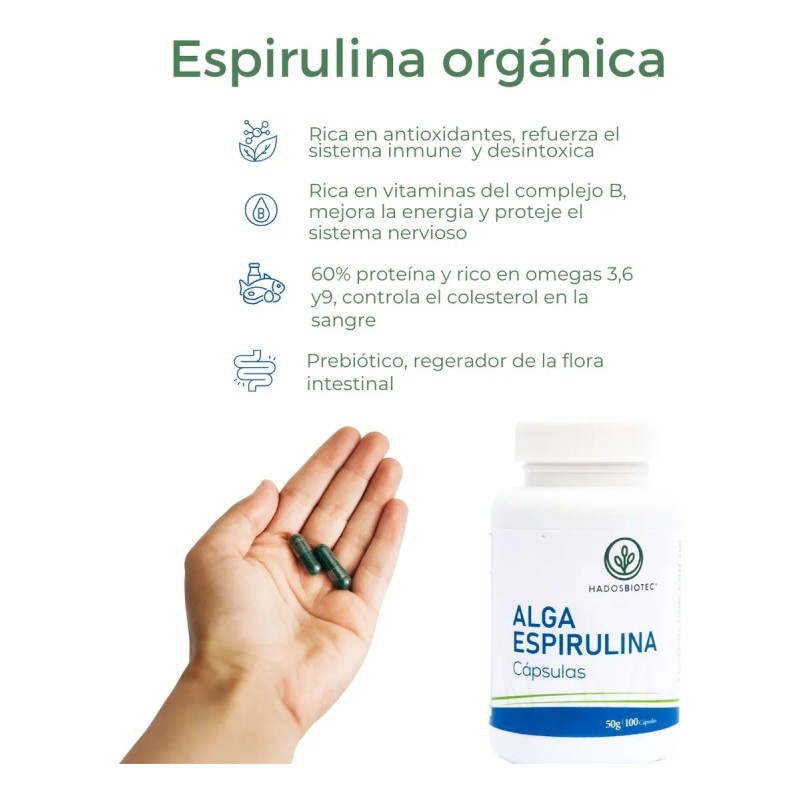 Alga Espirulina Cápsulas Sin Conservadores 50 G 100 Cap