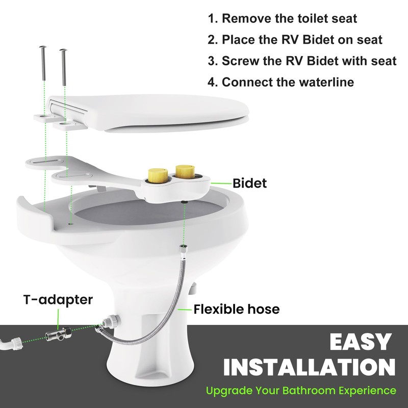 Terapaton RV Bidet for Camper Toilet, Non-Electric Toilet Sprayer Attachment