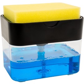 Spülseifenspender und Schwammhalter für Küchenspüle mit verbesserten Funktionen, Schwamm inklusive, 370 ml, Mattschwarz