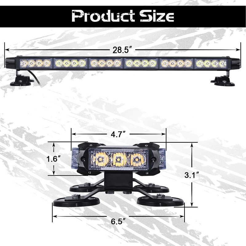 Linkitom 28.5" 54 LED Strobe Light Bar, High Intensity Amber/White