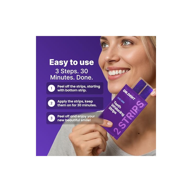 DR.DENT Purple Teeth Whitening Strips 7 Treatments - Enamel Safe