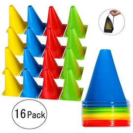 BiAnYC Cones Mini Color Cone Marker Cones 18cm (4 each color) Set of 16 with Storage Pouch