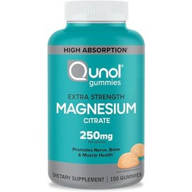 Magnesium Gummies for Adults, Qunol 250mg Extra Strength Magnesium Citrate Gummies, High Absorption Magnesium Supplement, Supports Nerve Health, Bone 