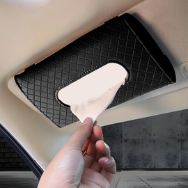 Hbxdeco Car Tissue Holder, Leather Tissue Holder for Car Sun Visor, Rectangular Auto Sun Visor Napkin Holder Mask Dispenser, Universal Vehicle Tissue Box Sun Visor Accessory (Plaid-Black)
