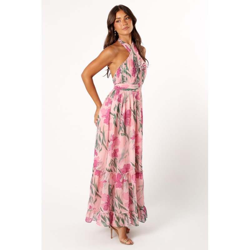 Petal & Pup Women's Lennon Halterneck Maxi Dress, Pink Floral