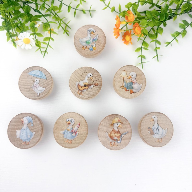 JamJam 8Pack 1.5" Wooden Decorative Cartoon Duck Knob Nursery Kids