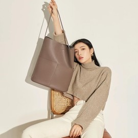 MRYAOJONEZCW Vertical Tote Bag, Women's, Shoulder Bag, Leather: A4 Compatible, Handbag, 2-Way, Simple, Stylish, Large Capacity, Waterproof, Job Hunting, Work or School Commute, light khaki